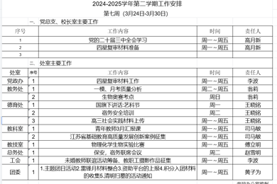 2024-2025学年第二学期第七周工作安排