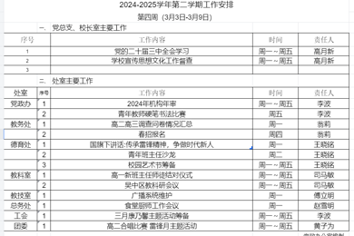 2024-2025学年第二学期第四周工作安排