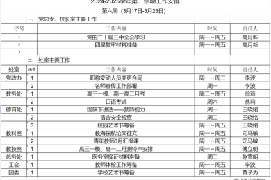 2024-2025学年第二学期第六周工作安排