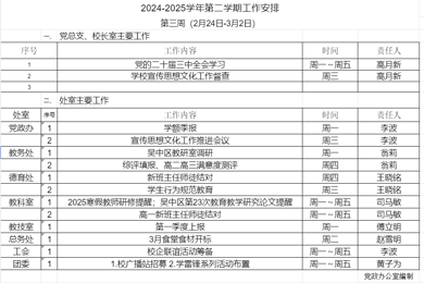 2024-2025学年第二学期第三周工作安排